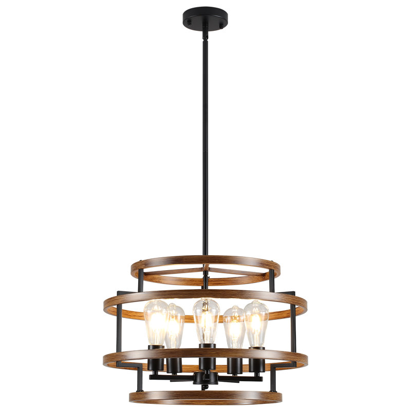  5-Light 20 inch Dimmable Industrial Retro Caged Chandelier For Bedroom, Kitchen, Entryway,Diningroom, Brown