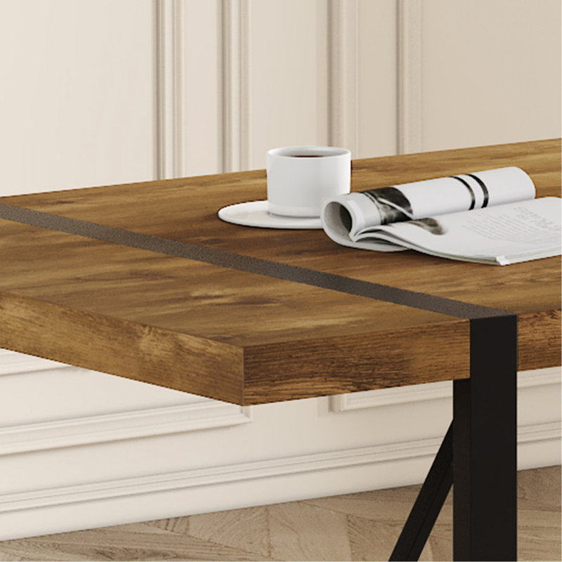 Rustic Industrial Rectangular Wood Dining Table For 4-6 Person, Thick Engineered Wood Color Tabletop And Black Metal Legs,Desk For Kitchen Dining Living Room