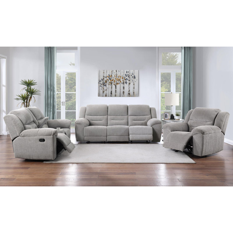 Ensemble de canapé inclinable 3 pièces en chenille gris