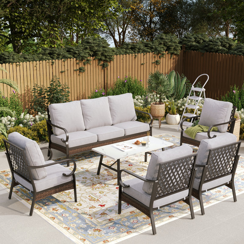 7 - Person Outdoor Furniture Sets With Thick Cushions, Light Gray