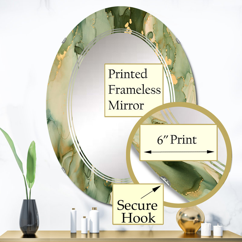 Miroir mural vert abstrait avec art fluide, 36 po x 24 po