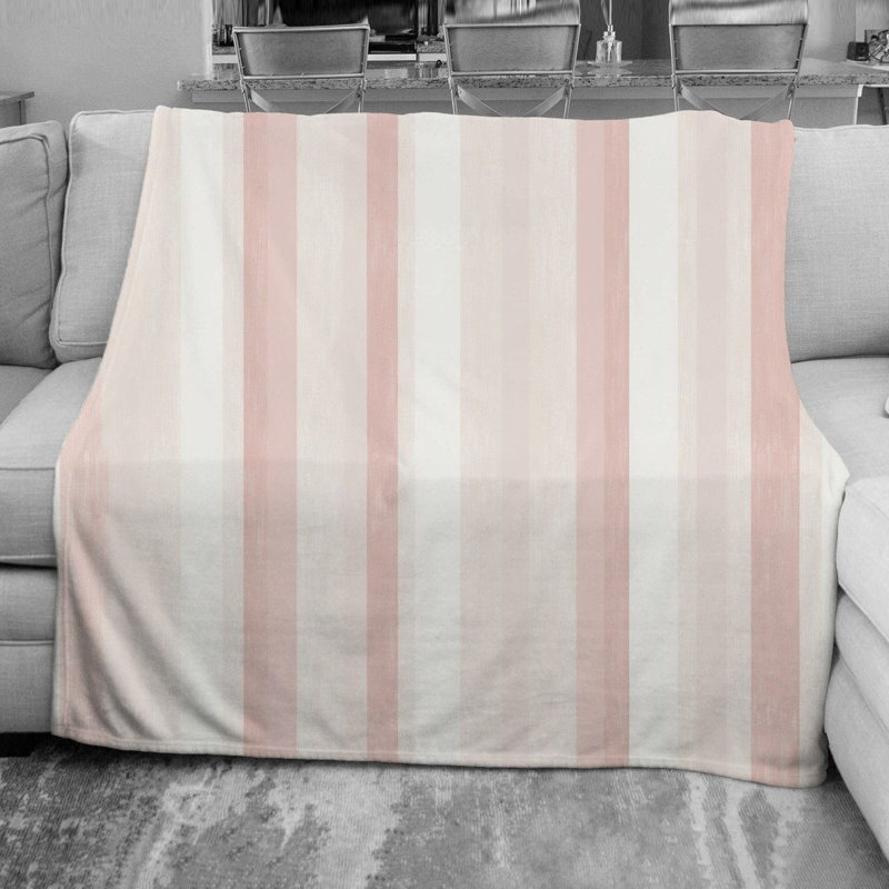 Couverture polaire à rayures verticales, L 68 po x L 80 po, Rose/Blanc