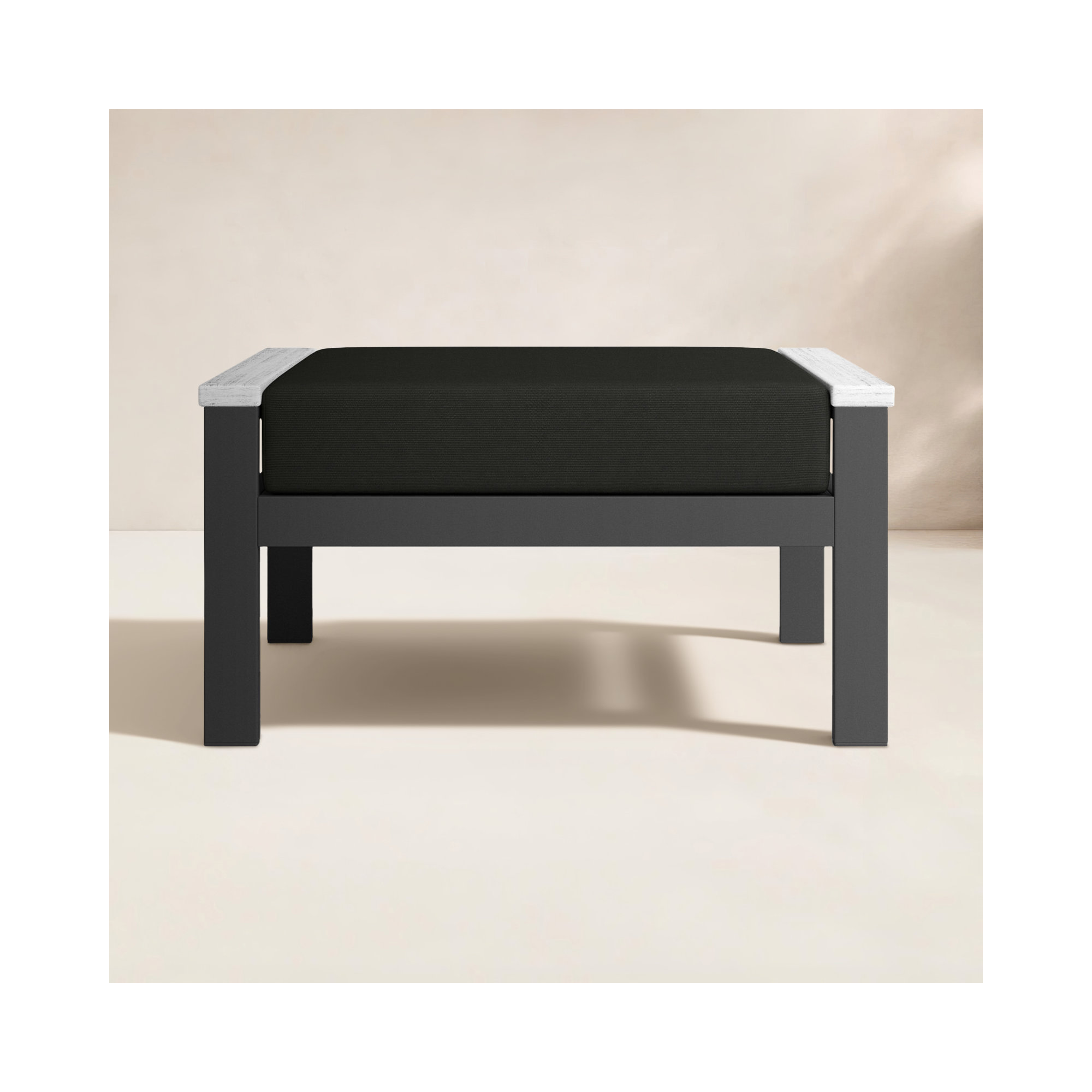 Townsend Outdoor Ottoman with Sunbrella® Cushion, Canvas Black Sunbrella® Canvas