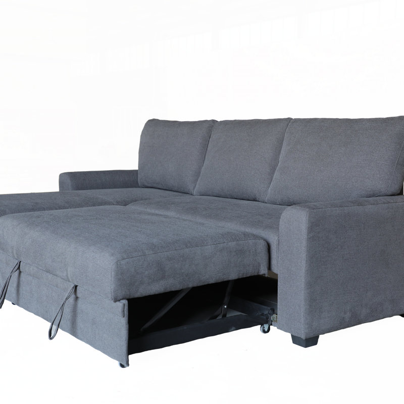 Canapé-lit modulaire en flanelle de tissu l 90,5 po avec méridienne de rangement orientée vers la gauche, Gris