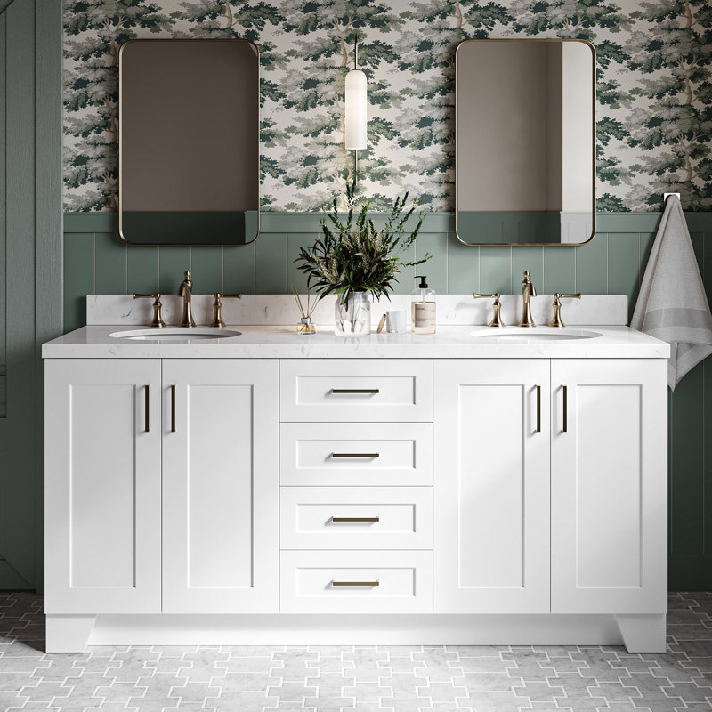73 IN.  Single Bathroom Vanity, White, Oval, Carrara Quartz