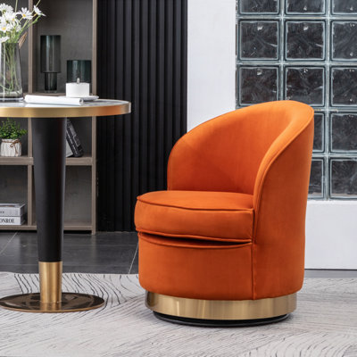 Fauteuil demi-tonneau en velours avec base en métal