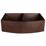 33" Hammered Copper Rounded Apron Front 50/50 Double Basin Kitchen Sink