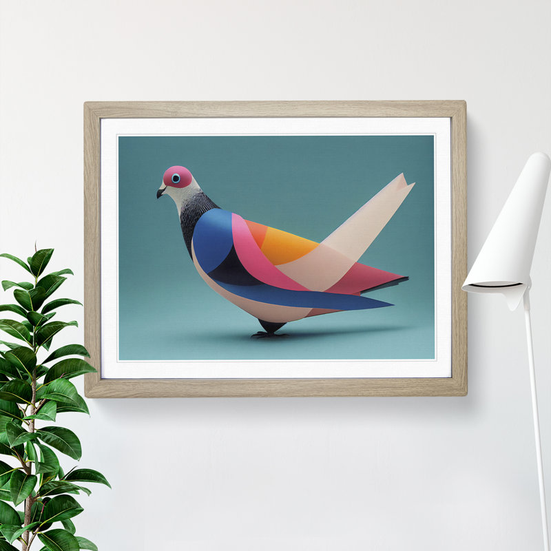 Abstract Pigeon Bird Vol.3 - Framed Print, 46cm H x 64cm W x 2cm D, Oak