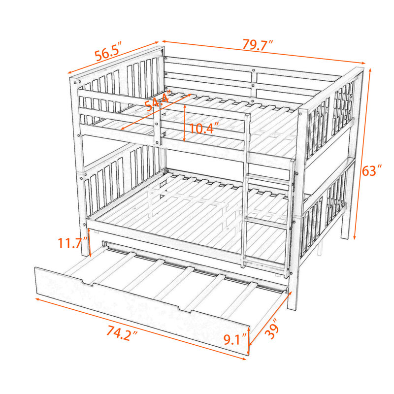 Dorbad Kids Full Over Full Bunk Bed with Trundle, Espresso