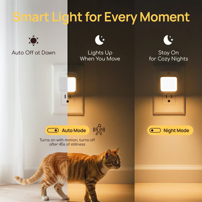 Plug In LED Night Light Automatic Dusk to Dawn Photocell Sensor Low Energy 2 PC
