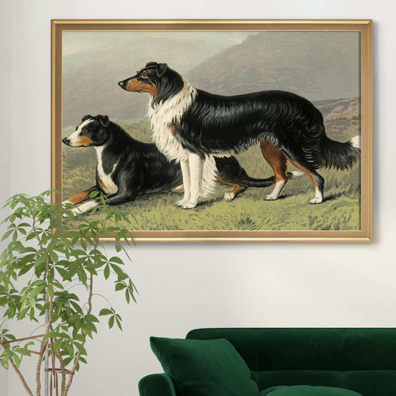 Sheep Dogs - Reproduction d'art sur toile encadrée, H 26,5 po x l 36,5 po x P 1,5 po, Doré
