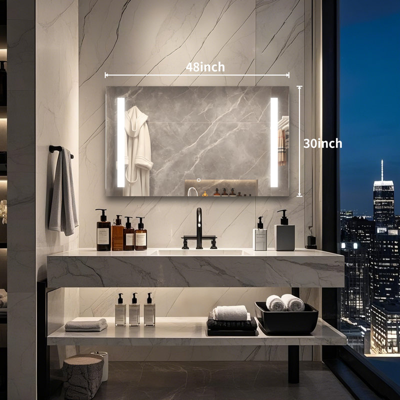 LED Frontlit Frameless Lighted Bathroom Vanity Mirror Wall Mirror, Tempered Glass, 3 Colors Temperature & Dimmable, with UL, RoHS, ETL & 3-Year Warranty