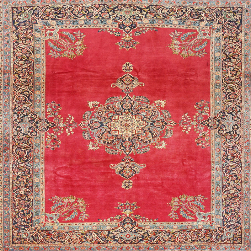 Tapis rose foncé/brun traditionnel traditionnel, Carré 5 pi