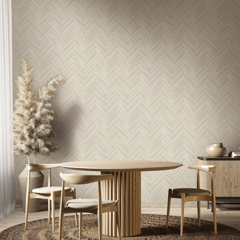 Woods and Wicker Collection Herringbone Wood Effect Wallpaper Roll, Cream