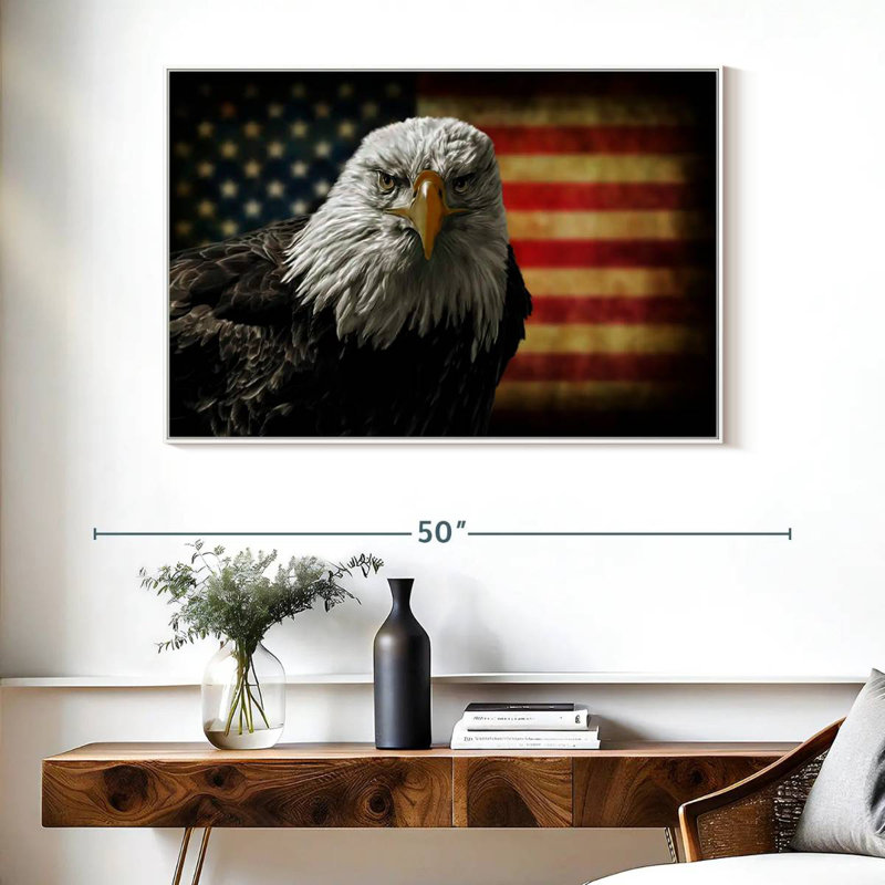Aigle et drapeau de l'Amérique, Cadre flottant blanc, 40 po x 27 po