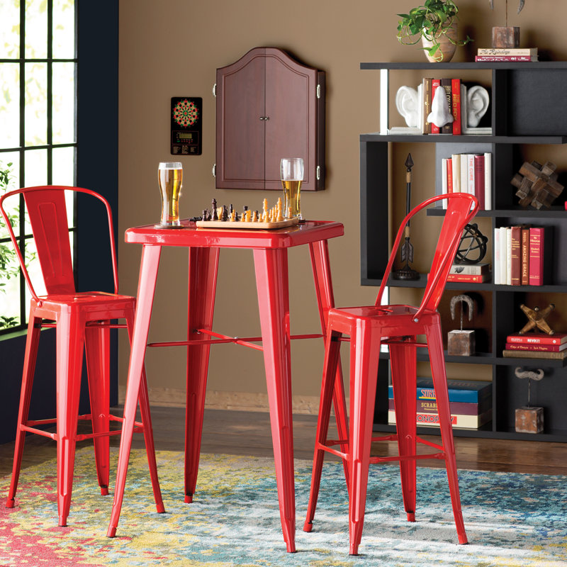 Ensemble de table de bar intérieur / extérieur en métal Toquerville, Rouge