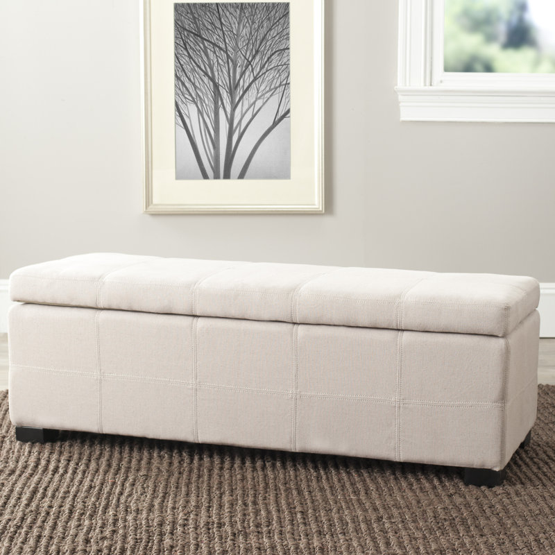 Graysie Linen Upholstered Storage Bench, Beige Linen