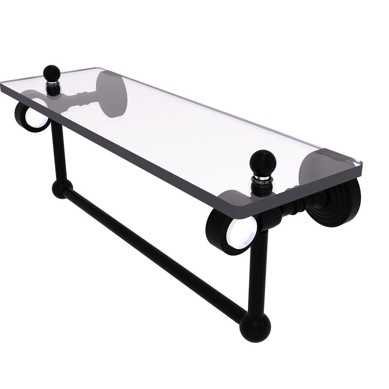 Jarrell Glass Bracket Shelf with Towel Bar, 5.12" H x 16" W x 6.4" D, Matte Black