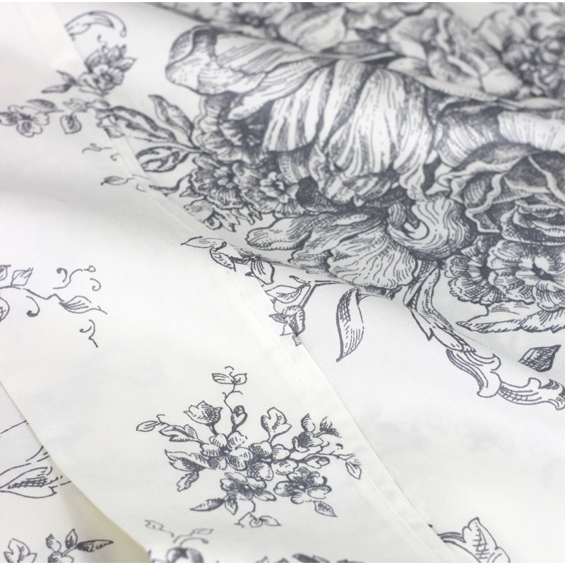 Benedictine 100% Cotton Toile Sheet Set, Gray, Twin