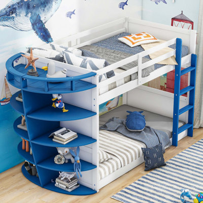 Lit superposé en forme de bateau avec tablettes de rangement