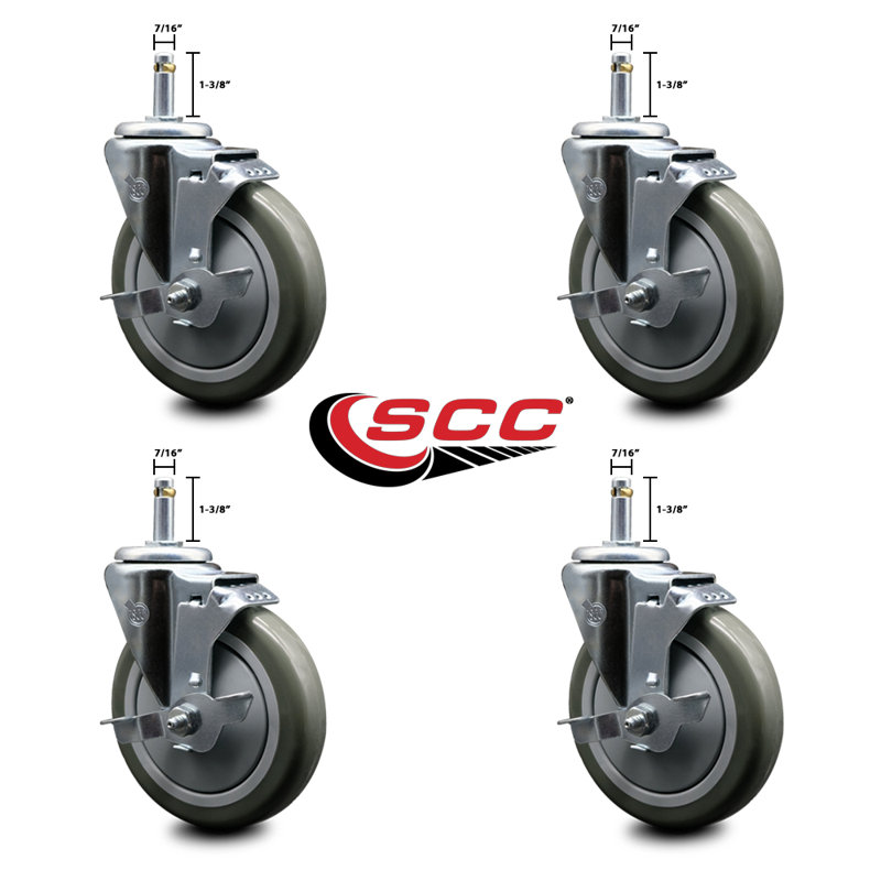 Poly Swivel Grip Ring Stem Caster, Gray