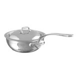 Mauviel M'elite Hammered 5-Ply Curved Splayed Saute Pan With Curved Lid, Cast Stainless Steel Handle, 2.1-Qt