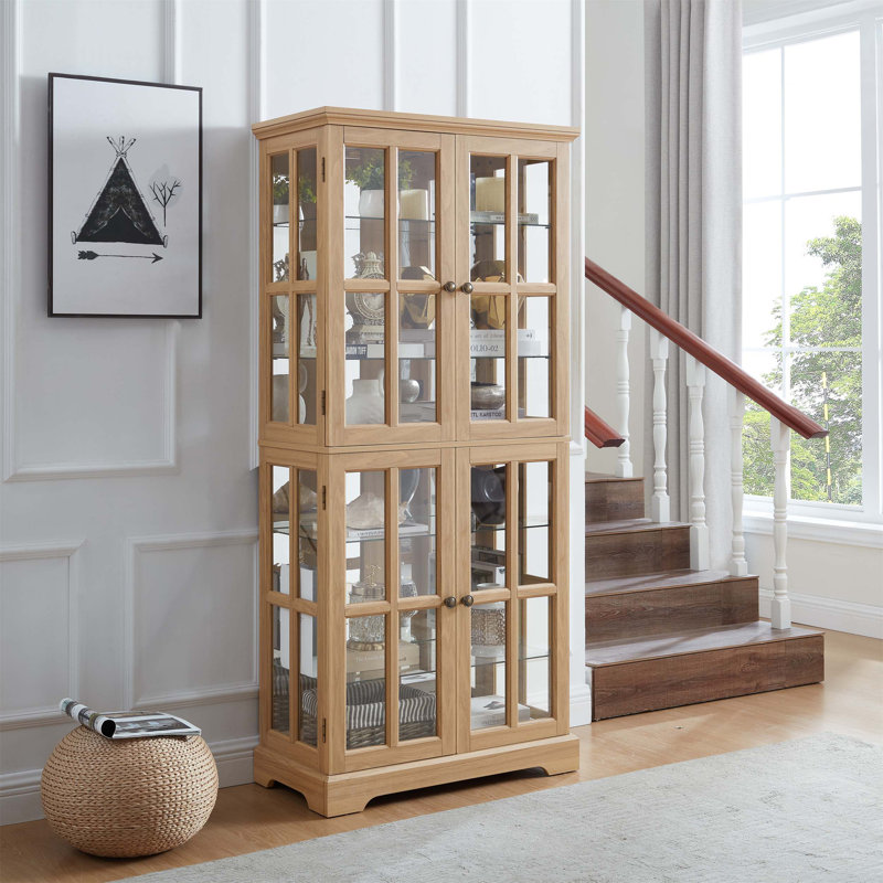 Exquisite Curio Display Cabinet with Glass Doors and Adjustable Shelves, Four - Door Design for Showcasing Precious Collectibles