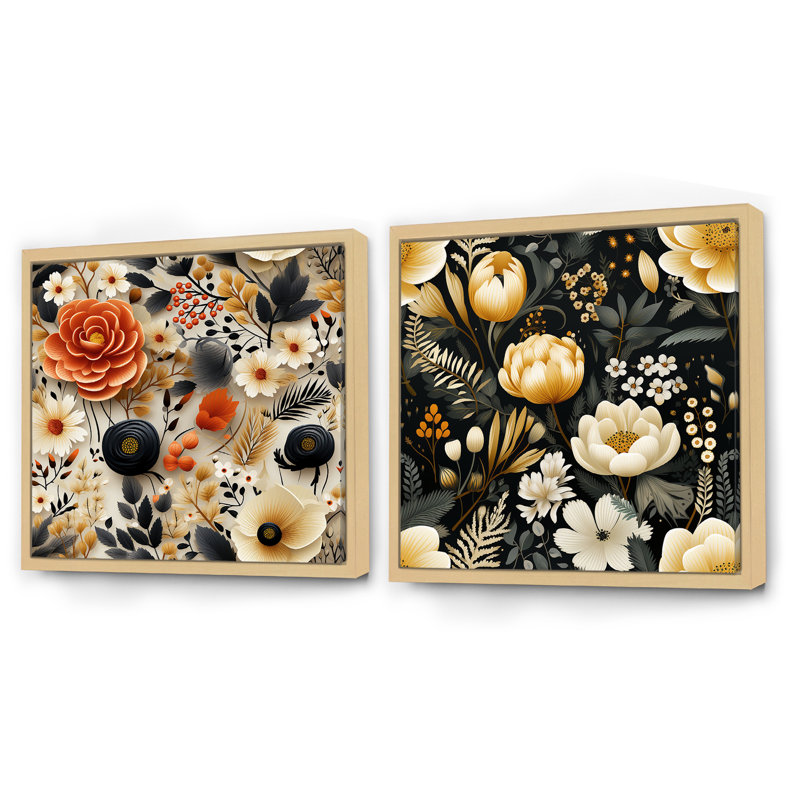 Laurier - Ensemble de 2 collages carrés botaniques abstraits, Cadre flottant brun, H 16 po x l 33 po