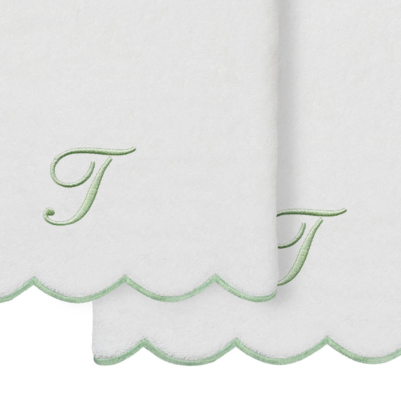 Ensemble de serviettes de bain personnalisées 100% coton turque 2 pièces Linum Home Textiles ADORNIA, T, Blanc/vert