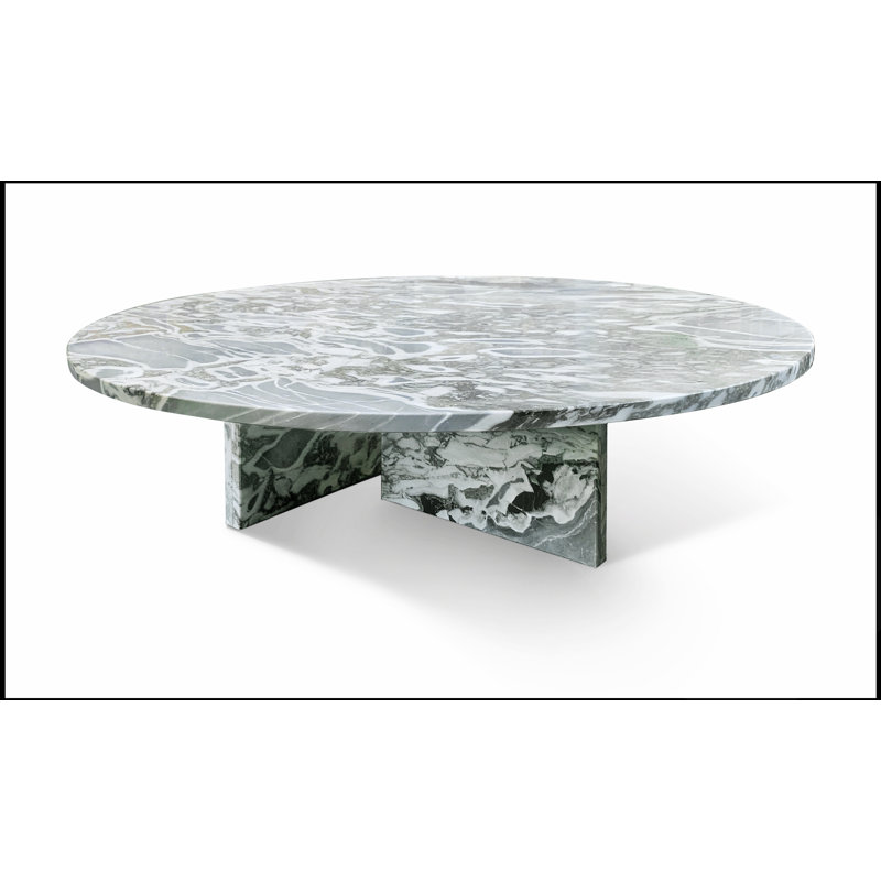 Table basse en marbre naturel bleu-gris, pièce maîtresse du salon, pierre véritable, grain unique, élégante et durable