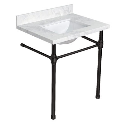 Kingston Brass Mayorca 31-Inch Quartz Console Sink with Brass Legs (8-Inch, 3-Hole)