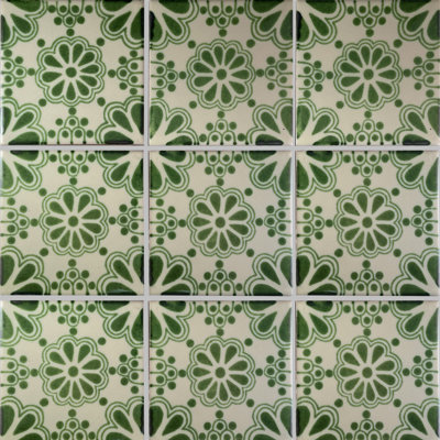 4.2" x 4.2" 9pcs TalaMex Green Bouquet Talavera Mexican Tile