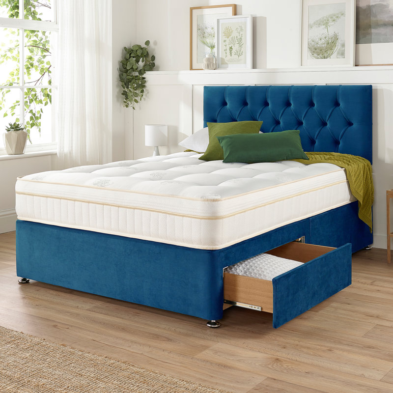 Orason Pocket Memory Divan Bed Set, Marine, Super King (6'), No Drawers