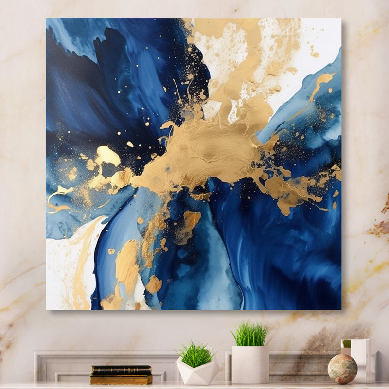 «Dark Blue and Gold Strokes», art encadré «Fractals», Toile tendue, H 30 po x l 30 po x P 1 po