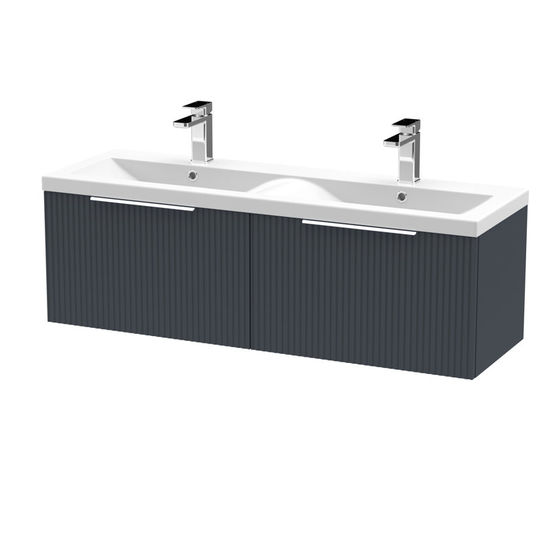 Fluted 1205 mm Double Vanity with Drop In Basin, Satin Anthracite