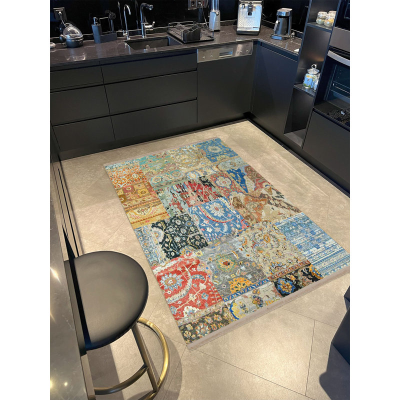Tapis décoratif multicolore à motif patchwork rétro de la collection Barcelona, Rectangle 4 pi 11,06 po x 9 pi 10,11 po