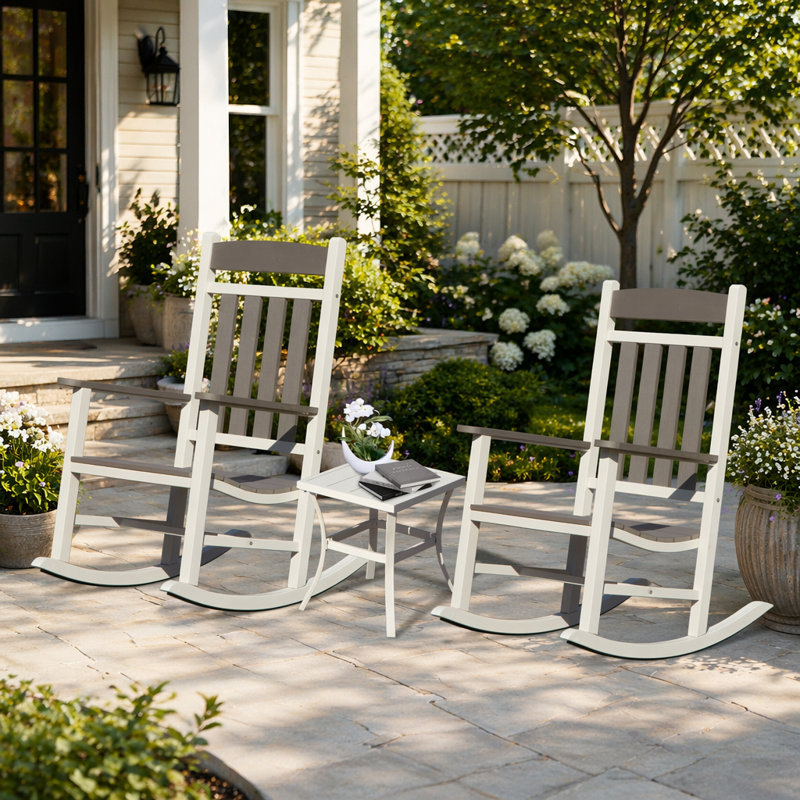 Ensemble de 3 chaises berçantes d'extérieur en PEHD durable, résistantes aux intempéries avec un support de 380 lb pour la détente du patio et du porche