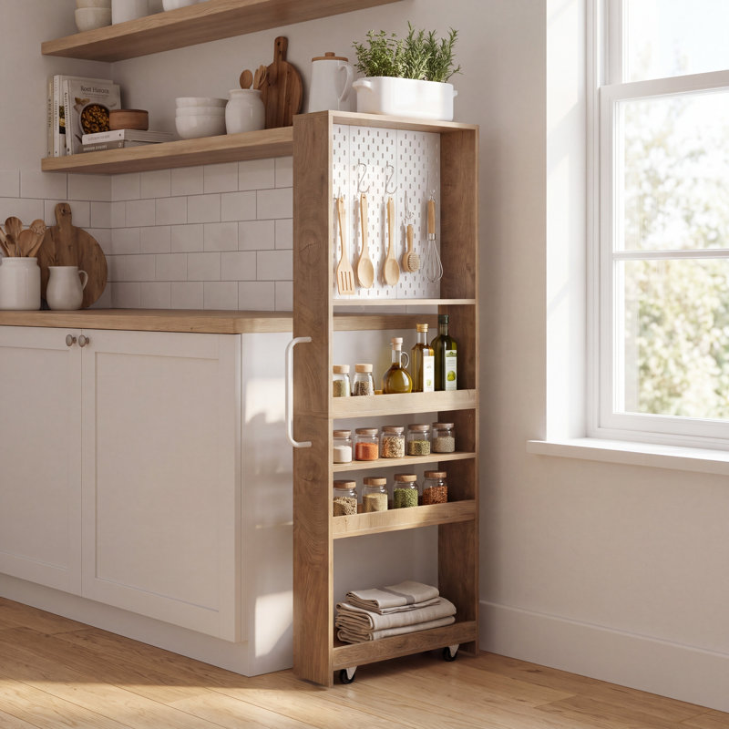 Chariot de rangement étroit, chariot roulant de 185 cm de haut avec roulettes, chariot de cuisine étroit à 5 niveaux avec panneau perforé