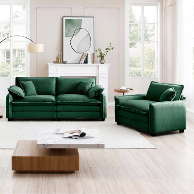 Modern Living Room Sofa Two Pieces Set, Suitable For Living Room And Small Apartment , 2 Pieces Sofa Set Consists Of A Single Seat Sofa And A 2-Seater Sofas,Green Corduroy