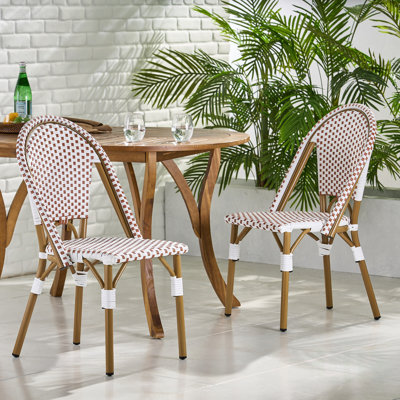 Chaise bistro d'extérieur en ratine et aluminium, ensemble de 2, rouge et blanc rouillé