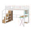 Lit mezzanine double en métal avec poste de travail intégré, garde-robe, escalier de rangement et DEL-989217016