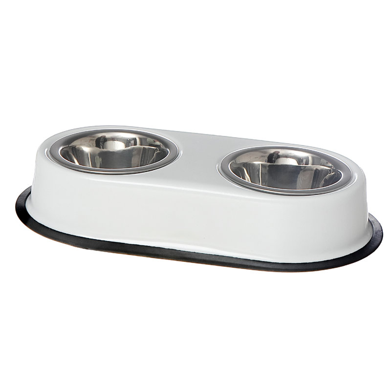 Bol double pour animaux avec support blanc