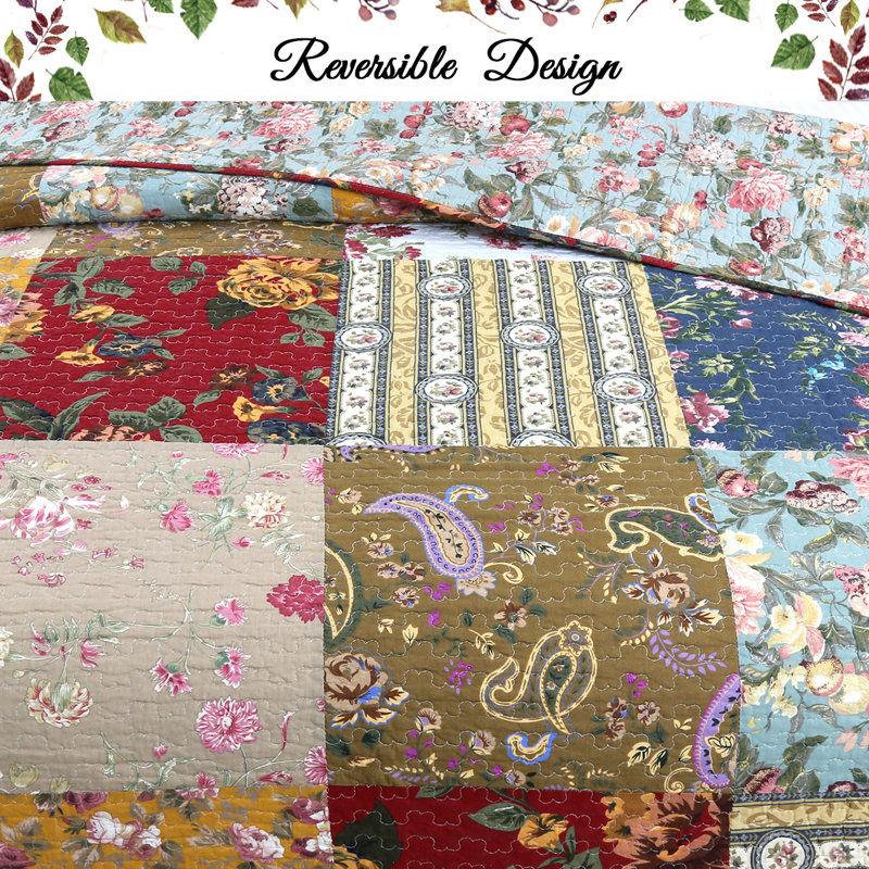 Cotton Floral Quilt, King Quilt + 2 Shams