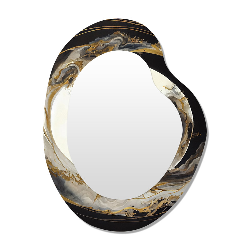Gold Glamour Wave I - miroir mural asymétrique unique en marbre, miroir de forme irrégulière moderne, impression d'art en métal