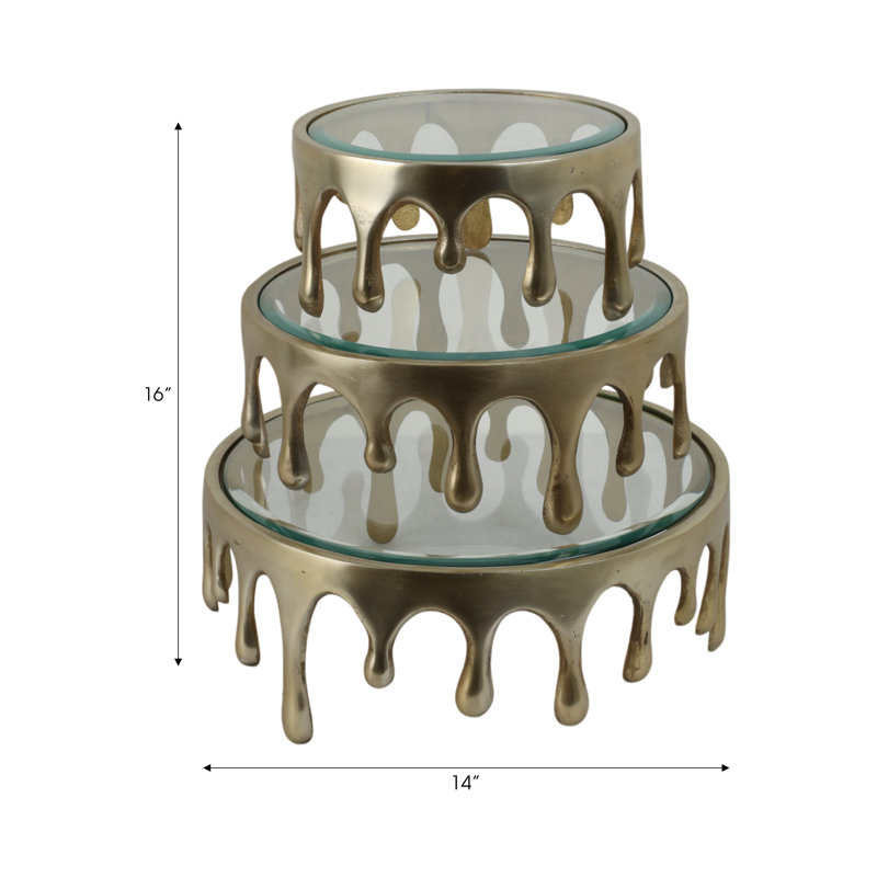 Remko Set Of 3 9/12/14" Nevis Glass And Aluminum Risers