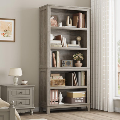 71 in Tall Bookcase w/Adjustable Shelves & 31.5 in Width, 5 Tier Farmhouse Bookshelf with Wooden Legs