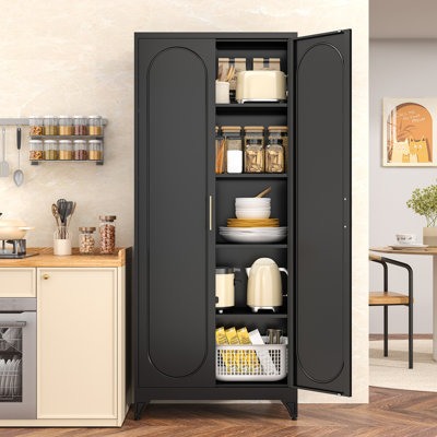 Black Kitchen Pantry Cabinet, 74.8" Tall Storage Cabinet withDoors and Adjustable Shelves for Living Room, Bedroom And Dining Room, 15.7"D x 31.7"W x 74.9"H 