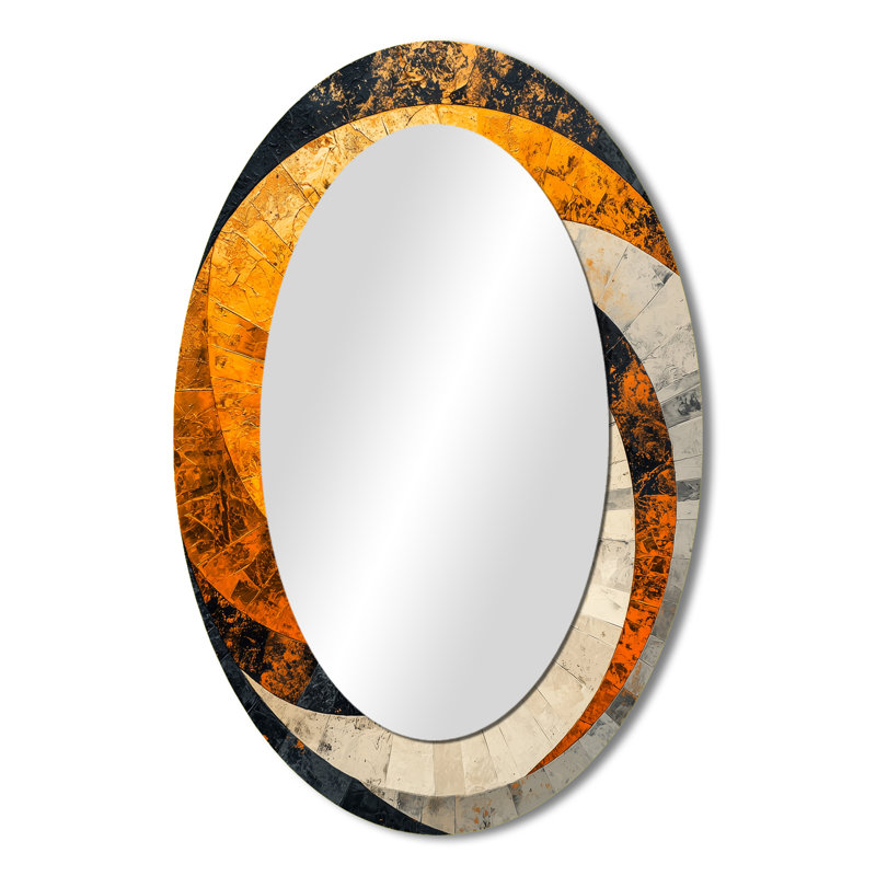 Black Golden Vortex Geometric Spiral II - Black Modern Oval Wall Mirror, 36" x 24"
