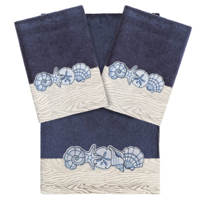 SHELL ROW 1 Bath Towel and 2 Hand Towel Set 3 Piece 100% Turkish Cotton Towel Set