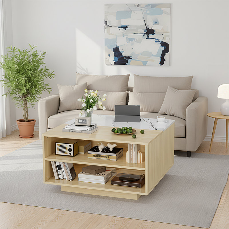 Table basse carrée avec plateau relevable et rangement